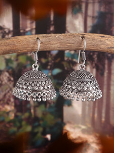 JewelryTrack Bollywood German Silver Oxidized Hook drop jhumka Jhumki earrings for women & girls Alloy Jhumki Earring
