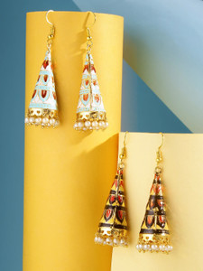 YELLOW CHIMES Meenakari Earrings for women Handcrafted Meenakari Combo 2 PairS Pearl Copper Jhumki Earring