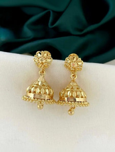MMFJ Impon traditional AD stone 1G gold jimikki earring for women's Ruby Copper, Brass, Alloy, Zinc, Bronze Jhumki Earring
