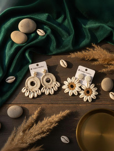 TR HAUTE Boho Shell Crochet Earrings Combo for Women & girl Fabric Earring Set, Drops & Danglers