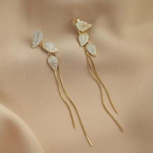 अय्लाना Golden Leaves with Long Chain Detachable Korean Earrings Zircon Alloy Tassel Earring