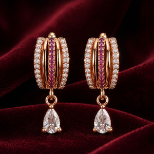 forevershine Forevershine Rose Gold Plated Triple-Hoop Earrings with Pink CZ Accents Cubic Zirconia Alloy Clip-on Earring