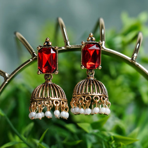 IFQARA Stylish Fancy Light Weight Pearl Gold Platted Ethnic Earrings for Girls & Women Alloy Jhumki Earring