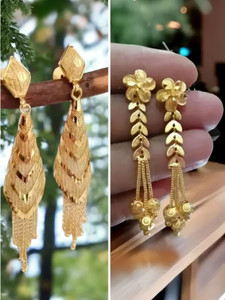 भूमि Combo of Gold Plated Long Earrings Copper Huggie Earring, Earring Set, Plug Earring, Drops & Danglers
