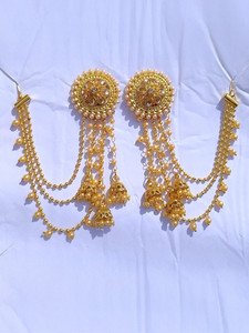 SHYAM Trendy Golden Ethnic Bahubali Earrings For Girls Or Women Zircon, Pearl Alloy Jhumki Earring