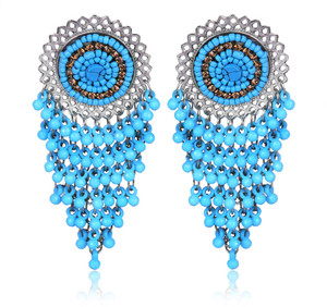 Bevy Pearls Bevy Pearls Blue Beaded Oxidized Silver Dangler Earrings for Women & Girls Beads Metal Drops & Danglers