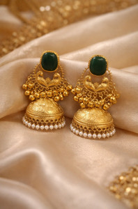 Toni collection Green short Jhumka Moissanite Brass, Stone Jhumki Earring