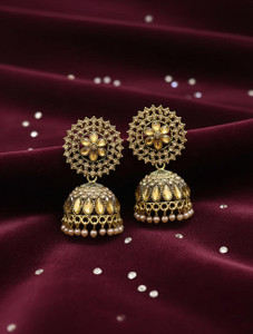 Shyneup Antique Oxidized Gold Plated Stone Jhumka Earrings for Women and Girls Cubic Zirconia Alloy Jhumki Earring
