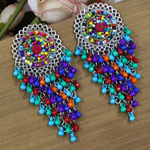 Bevy Pearls Oxidised Silver rainbow earrings for women traditional afghani bead earring Alloy Drops & Danglers