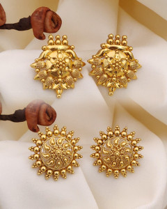 Springal SPARSH JEWELRY 1 Gram Gold Plated Stud Earrings for Women and Girls Cubic Zirconia Alloy Earring Set