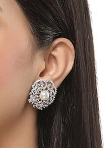 Manuvi Jewels Classic Round AD Stud Cubic Zirconia Alloy Stud Earring