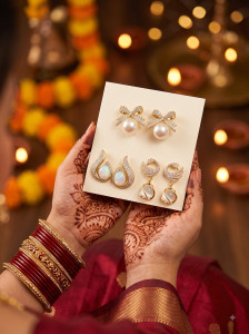 ARK JEWEL Trendy Korean Earrings Combo of 3 Pearl Alloy Cuff Earring, Drops & Danglers, Earring Set, Hoop Earring, Stud Earring, Rhinestone Studs
