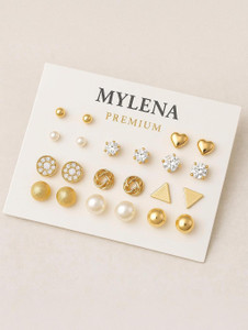 MYLENA MYLENA Rose Gold & Pearl Stud Earrings Combo Set for Women (12 Pairs) Cubic Zirconia Alloy Earring Set