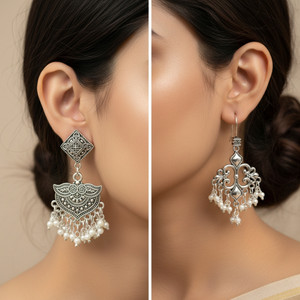 MAYUK ARTSY German Silver Oxidised Earrings for Women & Girls Beads German Silver Chandbali Earring, Earring Set