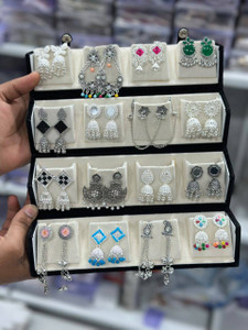 Antico 16 Pair Jaipuri Silver Oxidised Jhumki Earrings - Image 6