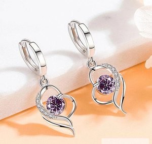 MYKI Fashion Silver Plated Pink Stone Heart Drop Earrings for Women Cubic Zirconia Metal Drops & Danglers