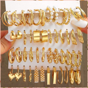 Vimich Combo Of 24 Pairs Gold Plated Hoop And Pearl Earrings For Women / Girls Pearl Alloy Hoop Earring