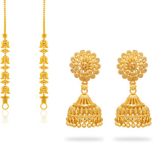 aech fashion Traditional Premium Micron Plated Jumkhi Earring With Kaanchain Pack of 2 Pairs Brass Jhumki Earring