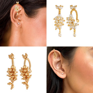 THANU'S CRAFT Traditional Maharashtrian Bugdi Pressing Clip on Upper Ear Earcuff Earrings Pearl Metal Clip-on Earring