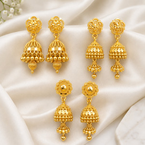 IMITEX Pack of 3 Pairs Gold Plated Premium Jhumka Earrings Combo for Women and Girls Brass, Alloy Jhumki Earring