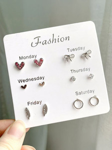 Fashion Frill Earrings For Women CZ Heart Stud Earrings For Women Girls Elegant Earrings Set Cubic Zirconia Alloy Stud Earring