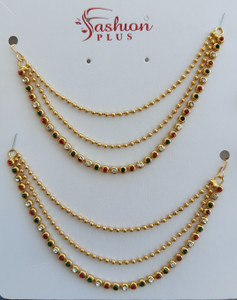Tejaswita Gold Plated Diamond Bahubali Ear Chain for Women & Girls Pearl Brass Ear Thread