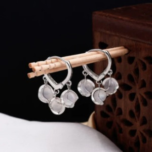 PTwoCreators Silver Plated Opal Hoop Korean Earrings | With Premium Box Crystal Alloy Clip-on Earring