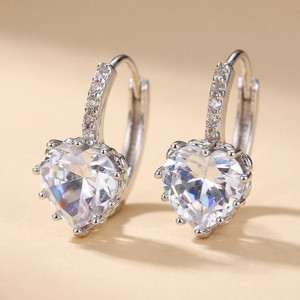 MYKI Casual White Stone Stud Earrings For Women & Girls Swarovski Zirconia Metal Hoop Earring