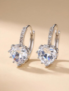 MYKI Casual White Stone Stud Earrings For Women & Girls Swarovski Zirconia Metal Hoop Earring