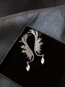 shinningmiles Crystal Angel Wing Shaped Earrings for Women and Girls Stylish Fashion Earrings Zinc Cuff Earring