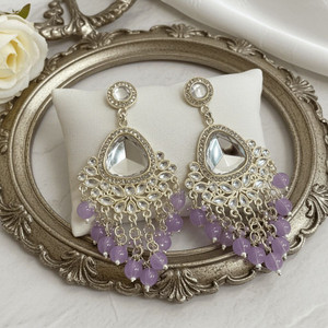TESSARA Silver-Plated AD Stone & Lavender Pearl Earrings for Women & Girls Alloy Drops & Danglers