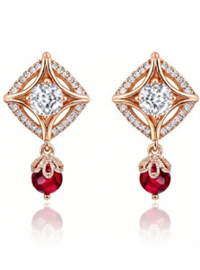 Nilu's Collection Rose Gold Plated Clip On Hoop Earrings For Women And Girls Cubic Zirconia Alloy, Copper Drops & Danglers