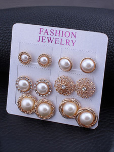 Vembley Stylish Golden Pearl Stud Earrings 6 Pair Combo For Women and Girls Alloy Stud Earring