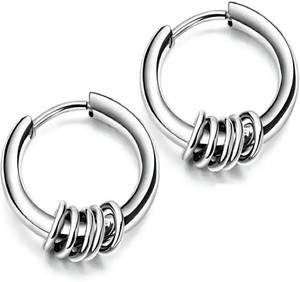Ruhi Collection Stainless Steel Silver Hoop Earrings for Women with Layered Ring Design Stainless Steel Stud Earring