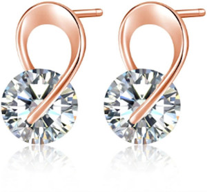 Nilu's Collection Daily wear Crystal Stud Earrings for Baby Girls, Women / Girls (Rose Gold) Zircon Copper Earring Set