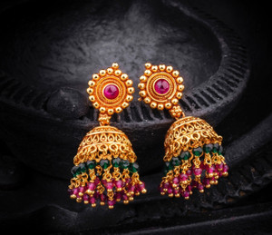ElegantImitation Trendy and Elegant Gold+Gheru Polished Cute Pair of Jhumka 1.5 Inches Length Alloy Jhumki Earring