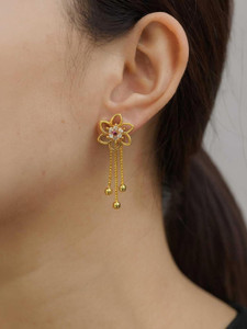 DEESHINE Deeshine Creation Golden Flower Dangler Earrings. Cubic Zirconia Alloy Jhumki Earring