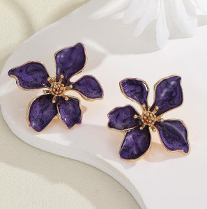 AKISON JEWELS Purple Flower Stud Earrings For Women Girls Korean earring korean jewelry Floral Alloy Earring Set, Stud Earring