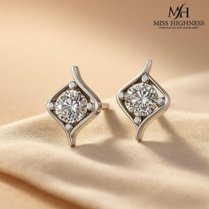 Miss Highness 925 Pure Silver Minimal Beautiful Stud Earrings for Women & Girls Gift Classy Cubic Zirconia Sterling Silver Stud Earring