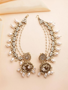 ZENEME Traditional Gold Plated Bahubali Chain Pearl Alloy Jhumki Earring