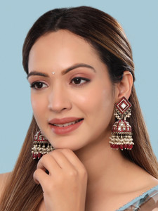 YELLOW CHIMES Gold Plated Meenakari Jhumka Earrings Metal Jhumki Earring