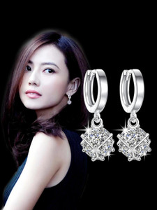 MYKI Fashion Silver Plated Solitaire Crystal Drop Earrings for Women Cubic Zirconia Stainless Steel Hoop Earring