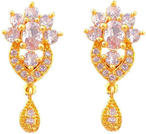 oh wow gold plated white american diamond earring for girls Diamond Brass Stud Earring