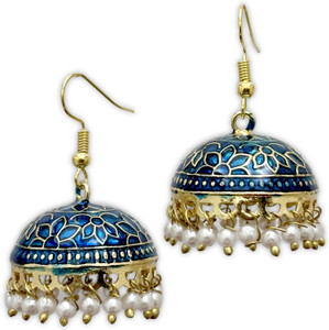 Desire Jewelery Ethnic Meenakari Gold Plated Earrings|Rajasthani Jhumka|Women Jewellery Hanging Pearl Copper Drops & Danglers, Earring Set, Jhumki Earring