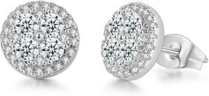 Nilu's Collection Unique Design Fashion Platinum Plated Micro Zircon Pave Stud Earring for Woman Copper Stud Earring