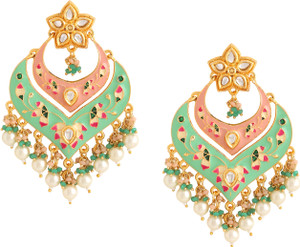 YELLOW CHIMES Gold Plated Traditional Meenakari Chandbali Earrings for Women Beads Metal Chandbali Earring