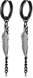 vien Feather Dangle Earrings for Women Men Stainless Steel Link Chain Drop Punk Ear Accessory Earring Metal Hoop Earring