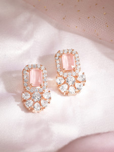 RUBANS Rose Gold Plated Coral pink Ad Studded Flowerlets studs Brass Stud Earring