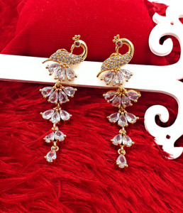 Anujeet Fashion Hub Gold Plated Covering 5 metal Impon AD Stone Dangler Earrings For Women & Girls Copper Drops & Danglers