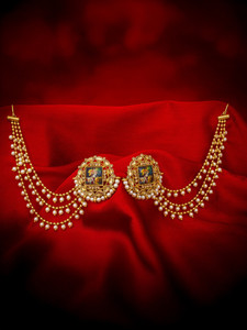 Vermont Temple Jewellery Radha Krishna Long Chain Jhumka Pearl Diamond Alloy Jhumki Earring